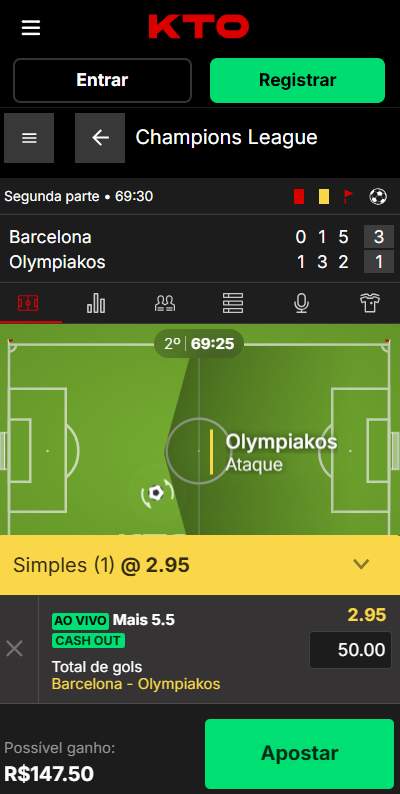 Imagem da tela de apostas ao se cadastrar e usar o c&oacute;digo promocional KTO