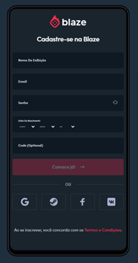 como se cadastrar no app Blaze 