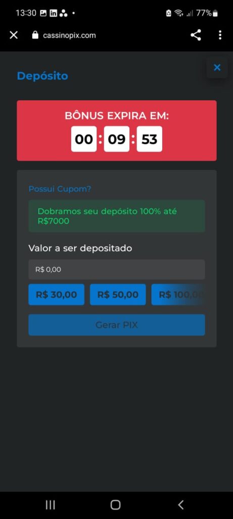 passo a passo de como depositar no cassinopix app