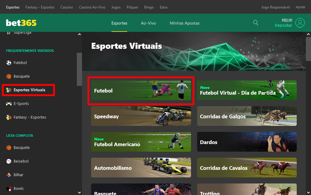 como apostar em futebol virtual na bet365