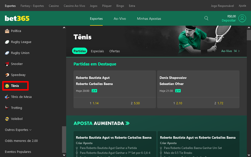 como apostar em tenis na bet365