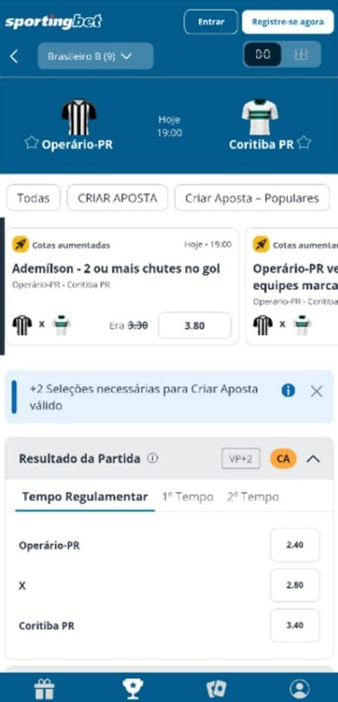 Imagem da tela para apostar com ou sem o código promocional Sportingbet