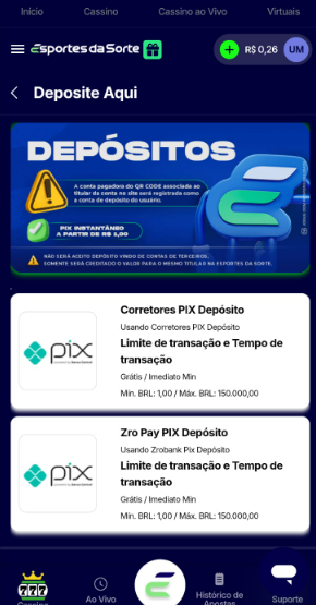 depósitos esportes da sorte