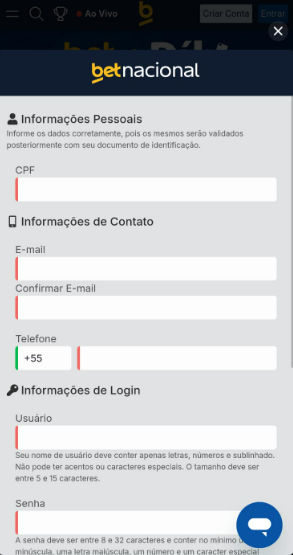 Imagem da tela para se cadastrar e usar o c&oacute;digo de afiliado Betnacional EMVIP