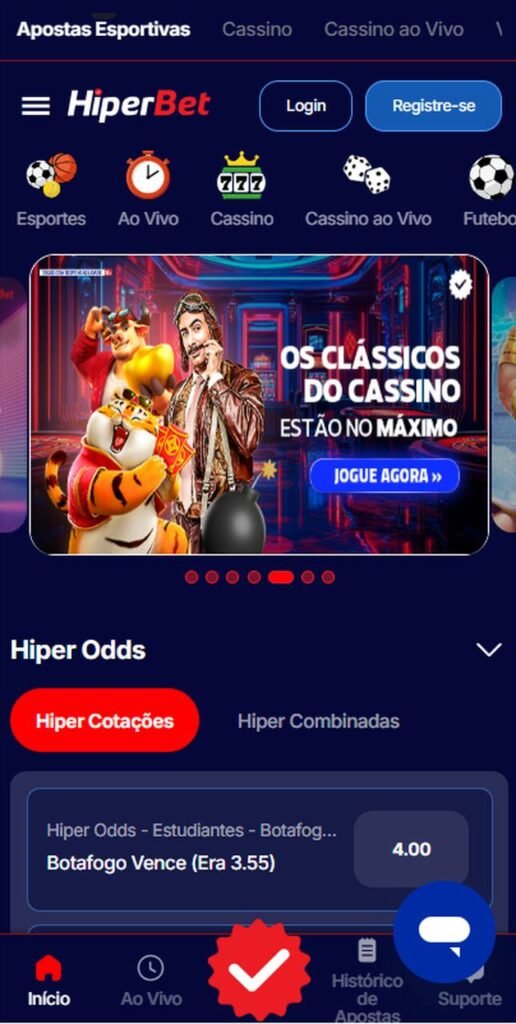 Imagem da tela inicial da Hiperbet, uma das casas de apostas que aceitam Pix
