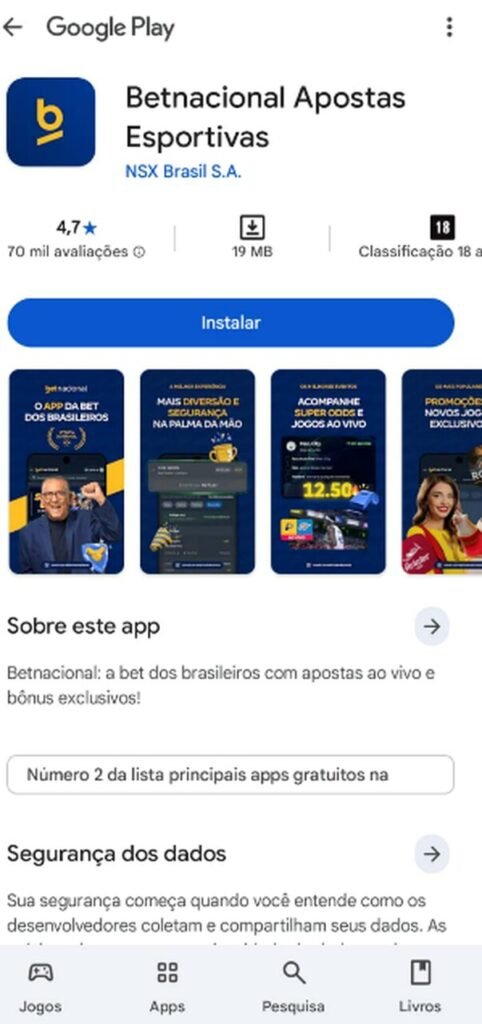 Imagem da tela para baixar o Betancional App para quem se cadastra e usa o c&oacute;digo de afiliado Betnacional