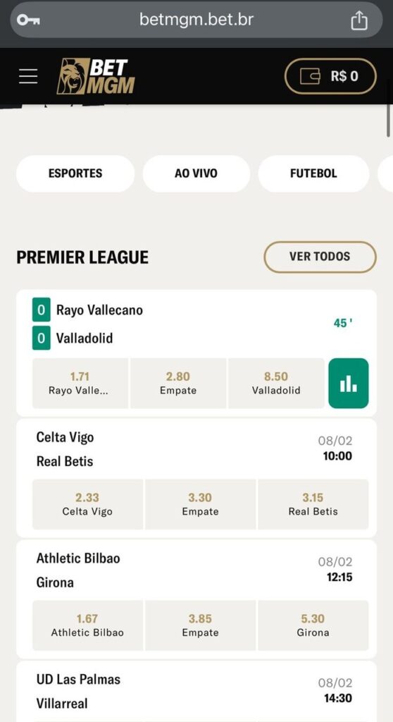 seção de apostas em esportes da BetMGM pelo celular