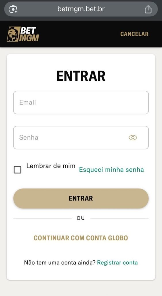 login BetMGM pelo celular