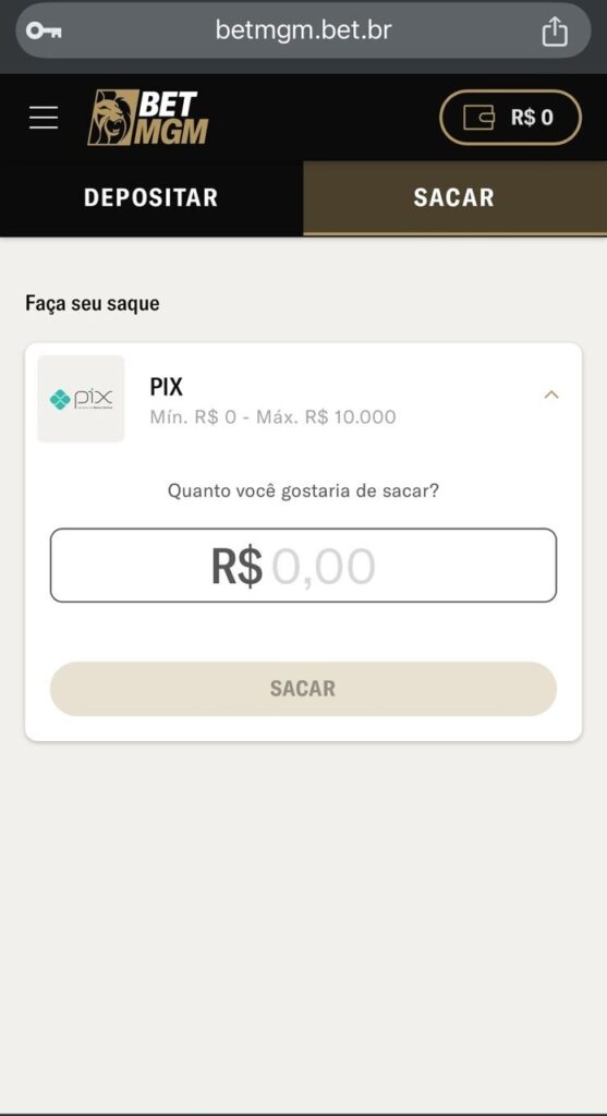 página de saques em esportes da BetMGM pelo celular