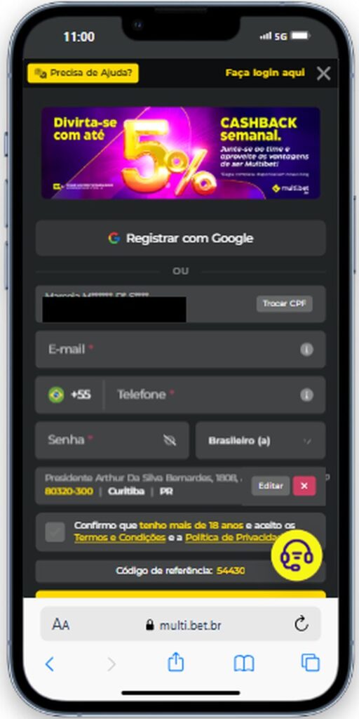 Como criar sua conta na Multibet