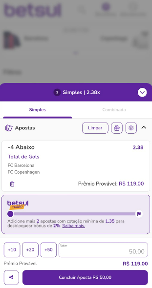 Imagem da tela de aposta simples ao se cadastrar e usar o C&oacute;digo de Indica&ccedil;&atilde;o Betsul