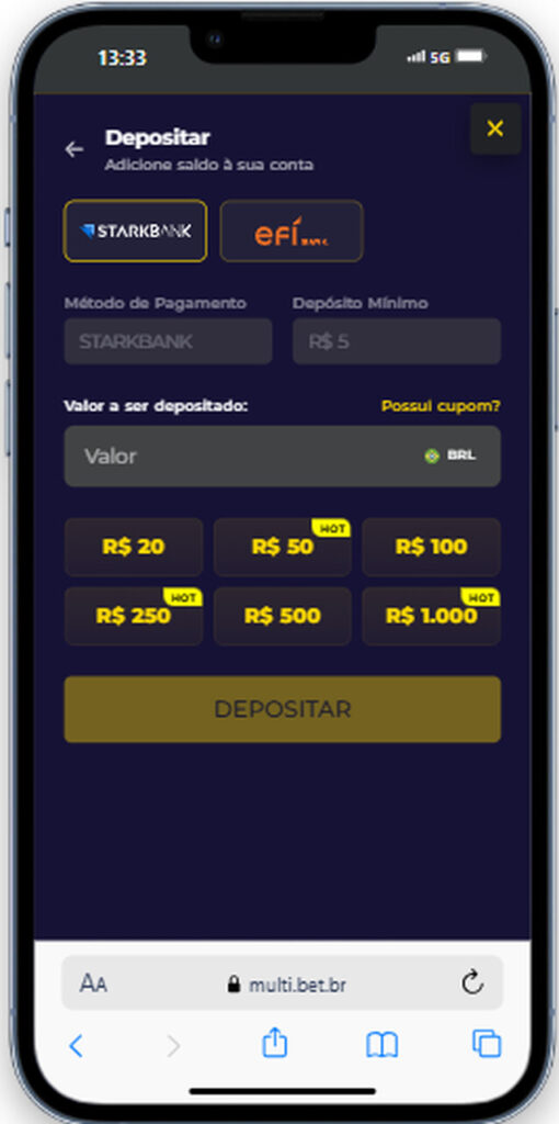 Como depositar na Multibet