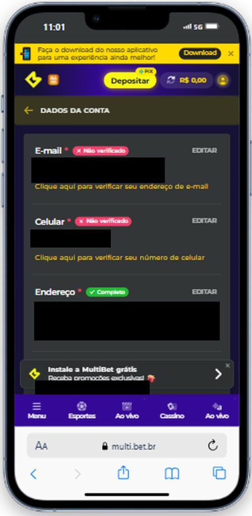 Como verificar conta Multibet