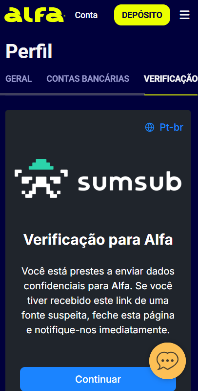 Tela de verificação de identidade para mostrar no artigo que a Alfabet é confiável e segura.