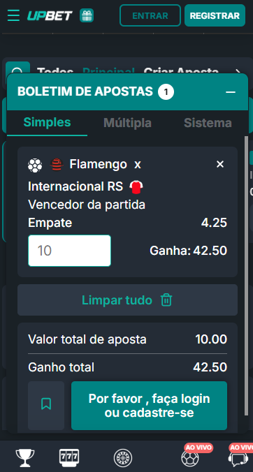 Imagem da tela para apostar com ou sem o c&oacute;digo promocional Upbet
