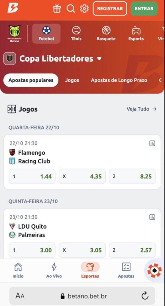 apostas na libertadores na betano