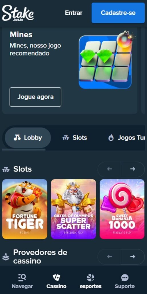 Imagem da tela de cassino no app Stake