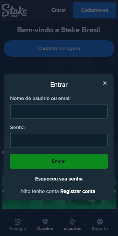 Imagem da tela de login do app Stake