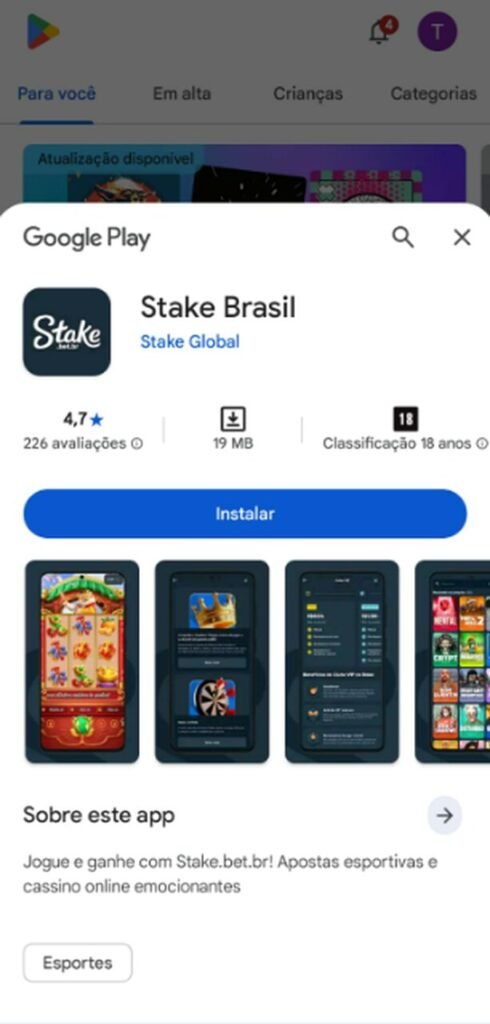 Imagem da tela para baixar o app Stake