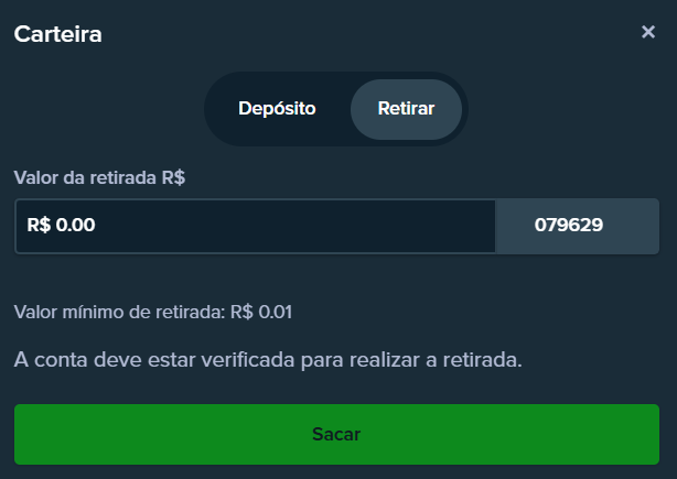 Imagem da tela de saque no app Stake