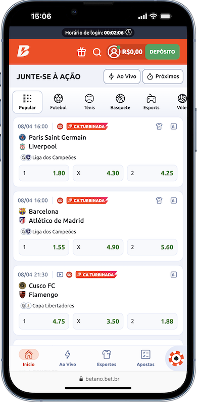odds turbinadas Betano