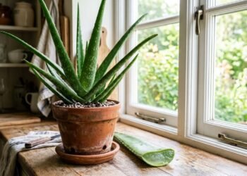 A babosa (Aloe vera) pode ser cultivada perto da cozinha e possui gel estudado para aplicações tópicas, mas não substitui os primeiros cuidados corretos diante de uma queimadura