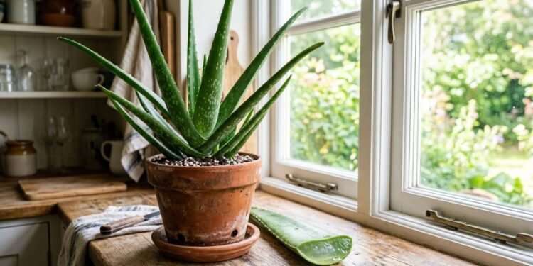 A babosa (Aloe vera) pode ser cultivada perto da cozinha e possui gel estudado para aplicações tópicas, mas não substitui os primeiros cuidados corretos diante de uma queimadura