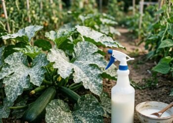 Leite contra oídio em folhas de abobrinha e pepino
