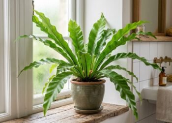O asplênio (Asplenium nidus) se adapta bem a banheiros com boa luminosidade e umidade, mas seu principal benefício comprovado nesse ambiente é ornamental