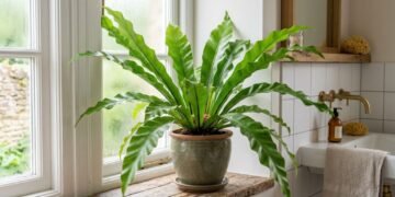 O asplênio (Asplenium nidus) se adapta bem a banheiros com boa luminosidade e umidade, mas seu principal benefício comprovado nesse ambiente é ornamental
