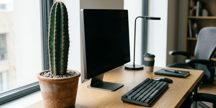 O cacto ao lado do computador pode valorizar o ambiente de trabalho, mas não funciona como barreira contra ondas eletromagnéticas