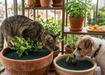 Hortelã do gênero Mentha e aromas cítricos podem afastar alguns pets, mas não substituem uma proteção segura dos vasos