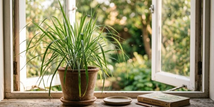 A citronela verdadeira pode liberar compostos aromáticos no ambiente, mas o simples cultivo em vasos não cria uma barreira garantida contra mosquitos