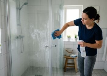 Limpar box de vidro exige diferenciar resíduos de gordura e sabonete das manchas minerais que permanecem depois da evaporação da água