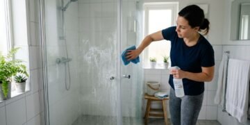 Limpar box de vidro exige diferenciar resíduos de gordura e sabonete das manchas minerais que permanecem depois da evaporação da água