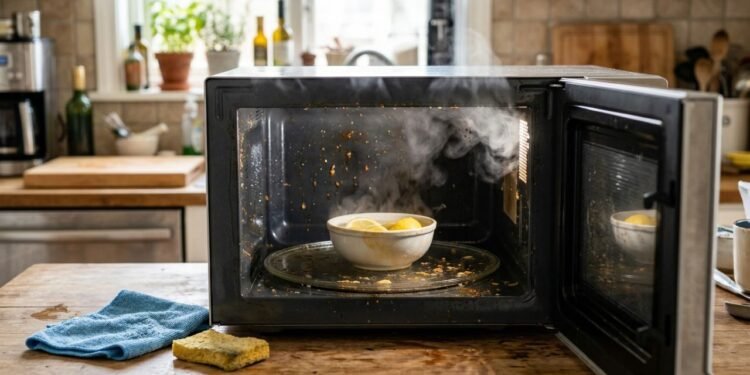 O vapor gerado pela água com limão ajuda a reidratar resíduos secos e facilita a limpeza das paredes internas do micro-ondas