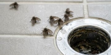 As mosquinhas do ralo costumam surgir perto de encanamentos onde matéria orgânica úmida cria condições favoráveis para o desenvolvimento das larvas