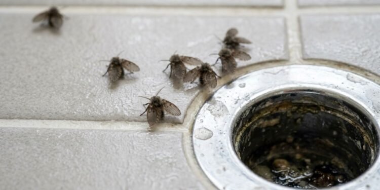 As mosquinhas do ralo costumam surgir perto de encanamentos onde matéria orgânica úmida cria condições favoráveis para o desenvolvimento das larvas