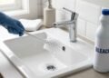 A limpeza da escova sanitária deve remover resíduos, permitir a desinfecção correta com produto compatível e evitar que as cerdas voltem molhadas para o suporte