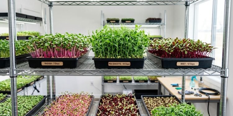 Os microverdes permitem produzir hortaliças jovens de alto valor visual em espaços pequenos e com ciclos rápidos de cultivo
