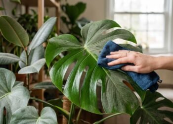 Como limpar folhas de plantas grandes sem usar óleo