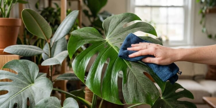 Como limpar folhas de plantas grandes sem usar óleo