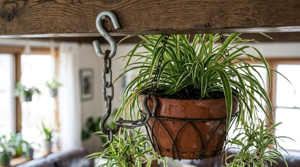 O suporte de um vaso suspenso precisa ser dimensionado para o peso do recipiente, do substrato molhado e da própria planta em crescimento