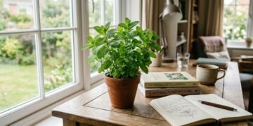 A hortelã-pimenta (Mentha × piperita) aparece como planta aromática de apoio ao ambiente de estudos, enquanto pesquisas investigam efeitos do aroma sobre alerta, memória e atenção