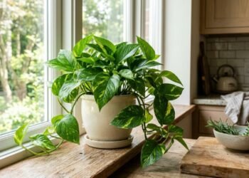 A jiboia (Epipremnum aureum) pode acumular parte das partículas presentes no ar sobre suas folhas, mas seu efeito é complementar e não substitui ventilação ou exaustão na cozinha