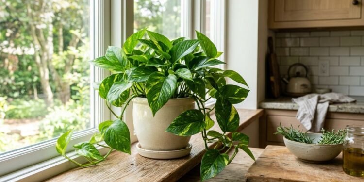 A jiboia (Epipremnum aureum) pode acumular parte das partículas presentes no ar sobre suas folhas, mas seu efeito é complementar e não substitui ventilação ou exaustão na cozinha