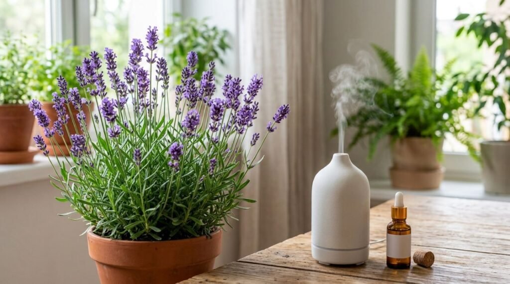 Os estudos sobre lavanda para dormir se concentram principalmente no óleo essencial, não na simples presença da planta ao lado da cama