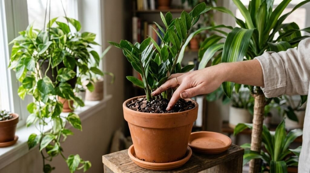 Entre as plantas para sala, observar a umidade do substrato antes de regar costuma ser mais importante do que seguir dias fixos no calendário