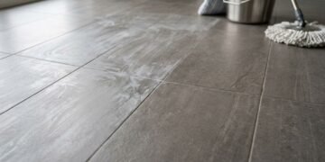 O piso fosco pode ficar esbranquiçado depois da limpeza quando resíduos de detergente permanecem sobre a superfície após a secagem