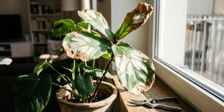 Folhas queimadas pelo sol podem manter áreas verdes úteis à planta mesmo quando apresentam manchas marrons e partes ressecadas